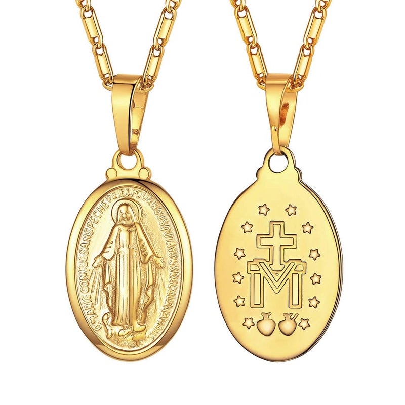 Suplight Vrigin Mary Medallion Necklace for Women, Catholic Religious Coin Necklace 18K Gold Filled De La Virgen Maria Medal Necklace - Image 1
